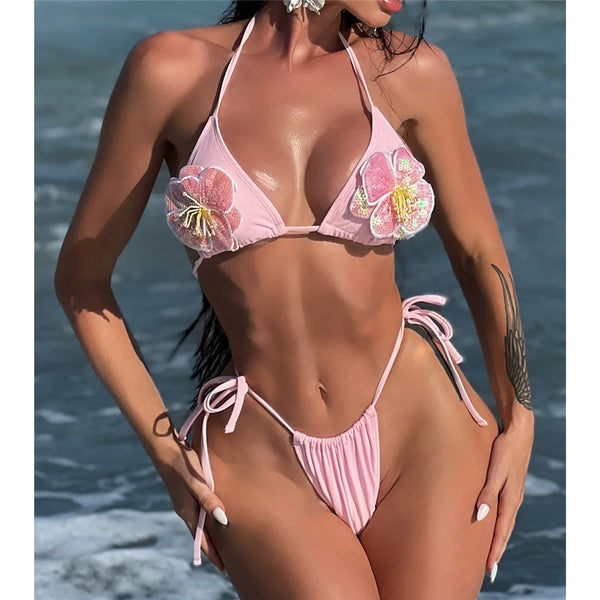 3D Flower High Leg Bikini