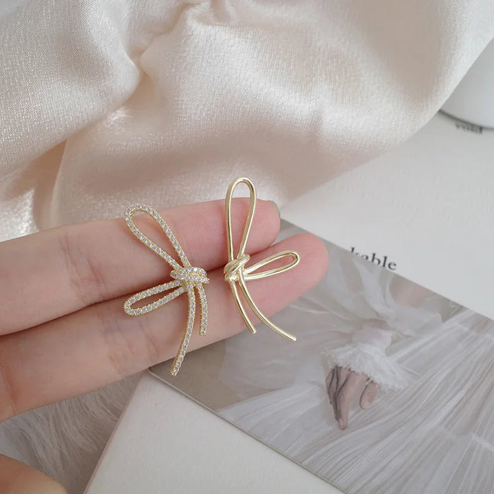 Asymmetric Bowknot Zircon Earrings Earrings