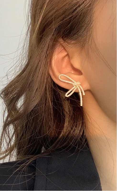 Asymmetric Bowknot Zircon Earrings