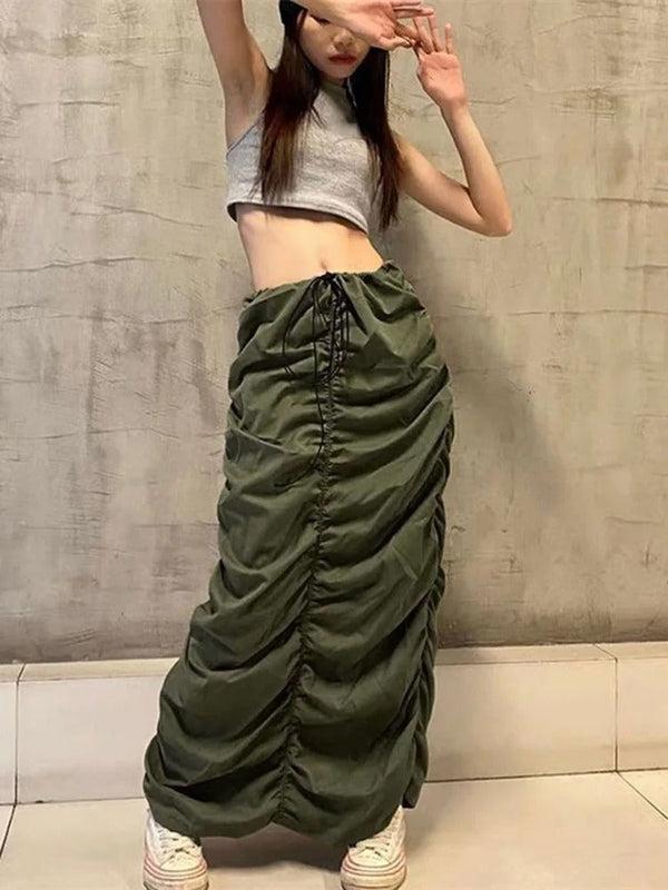 Baggy Shirring Midi Skirt