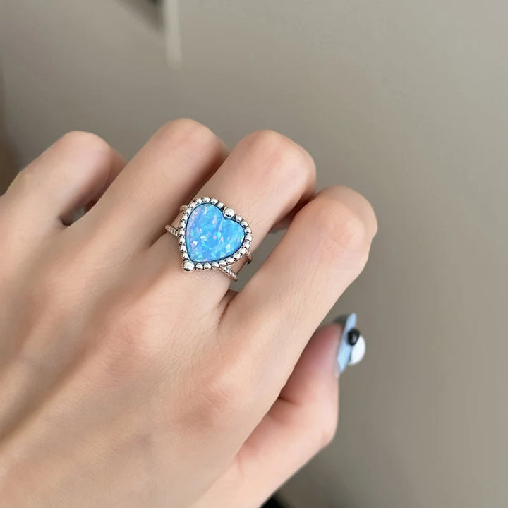 Blue Heart Elegant Ring Silver resizable