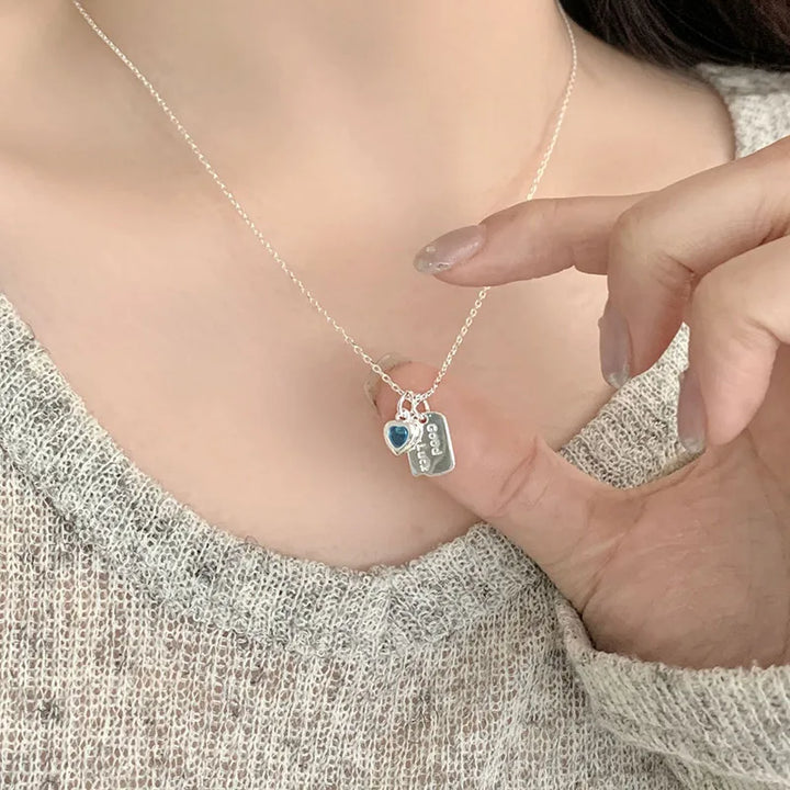 Blue Heart Zircon Good Luck Necklace