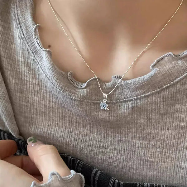 Blue Star Zircon Pendant Necklace