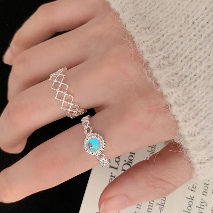 Blue Stone Grid Rings