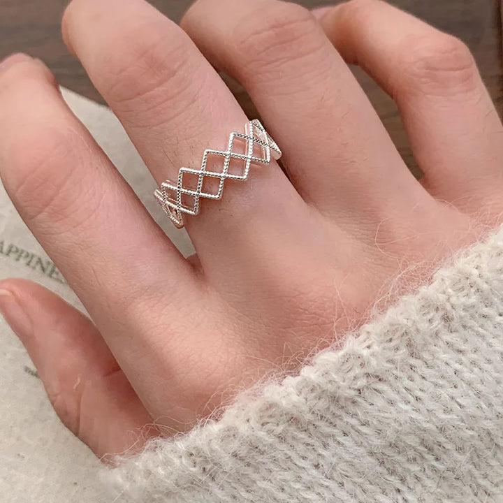 Blue Stone Grid Rings