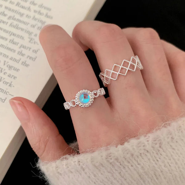 Blue Stone Grid Rings