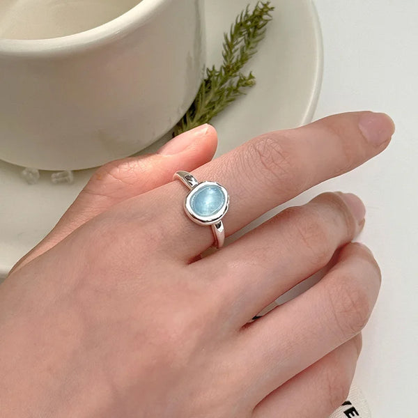 Blue Stone Retro Ring Silver resizable