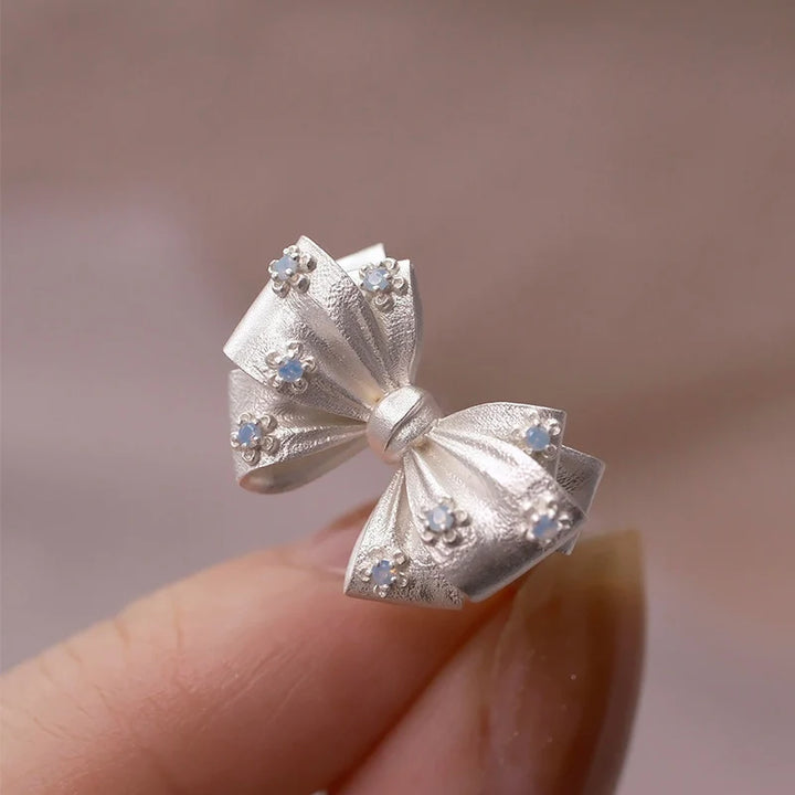 Bowknot Blue Zircon Ring Silver resizable