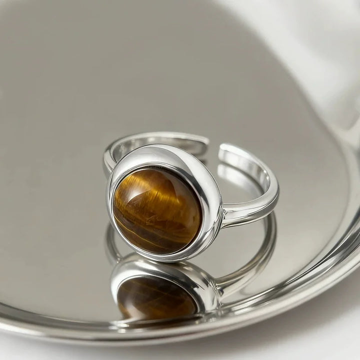 Brown Stone Ring Silver resizable