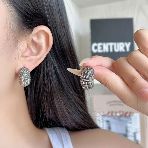 C-Shaped Weave Geometric Earrings