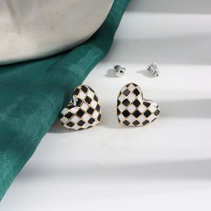 Checker Heart Earrings Earrings
