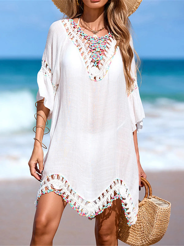 Colorful Half Beach Cover Up WHITE