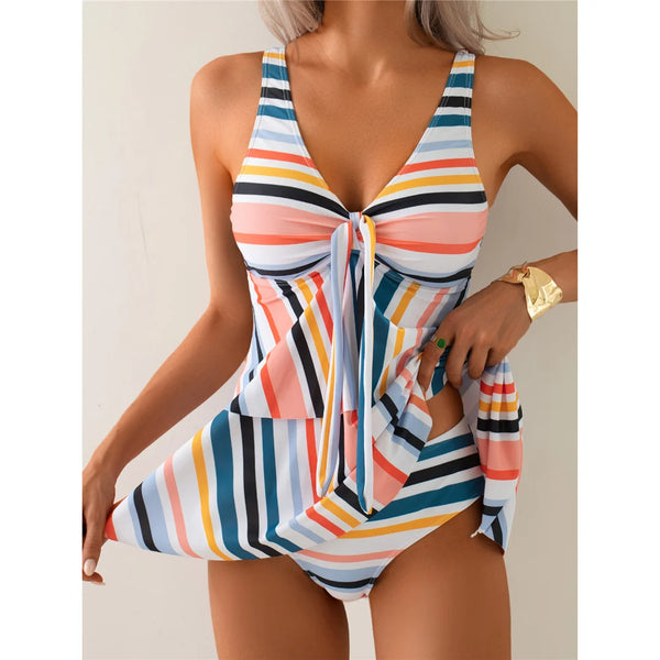 Colorful V Neck Bikini Set