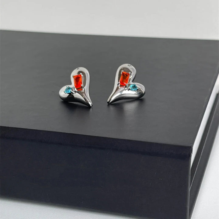 Colorful Zircon Heart Earrings Earrings