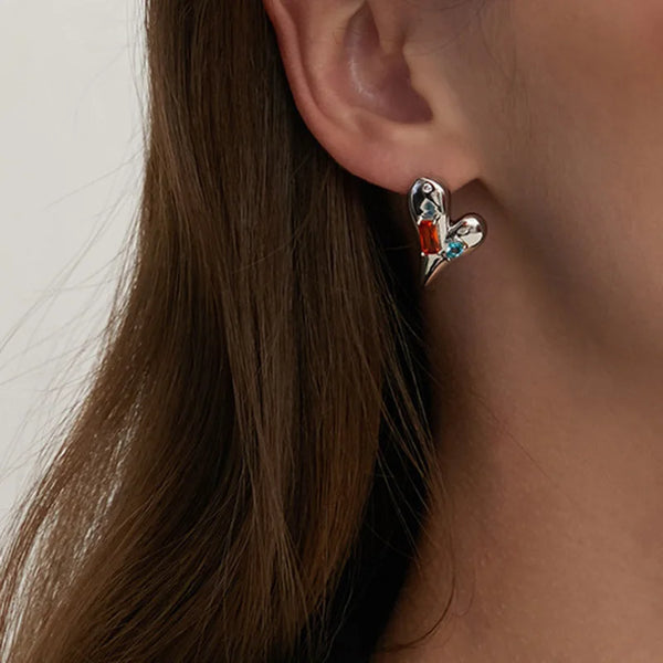 Colorful Zircon Heart Earrings