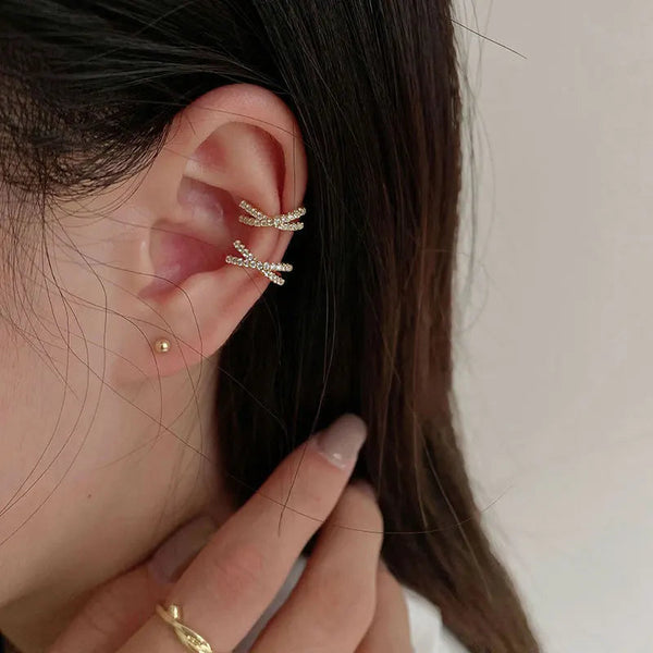 Criss Cross Zircon Clip Earrings-Cargo Chic