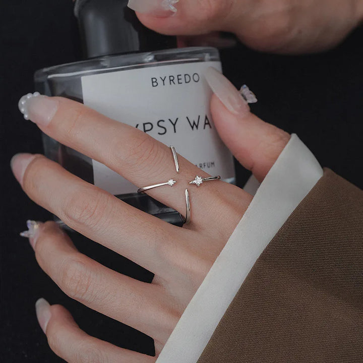 Crossed Lines Zircon Ring Style A resizable