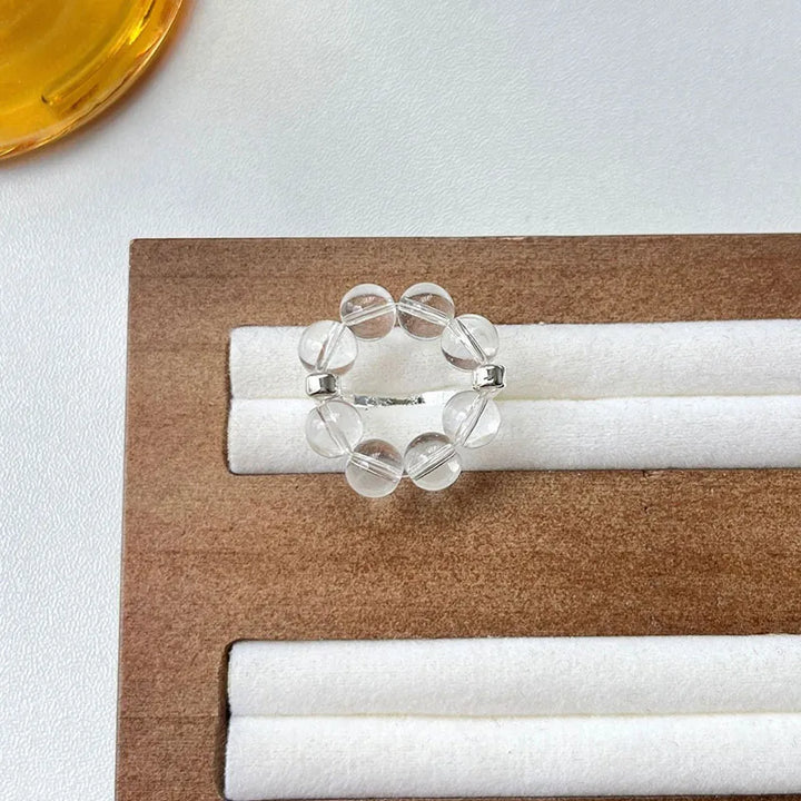 Crystal Beaded Ring Silver resizable