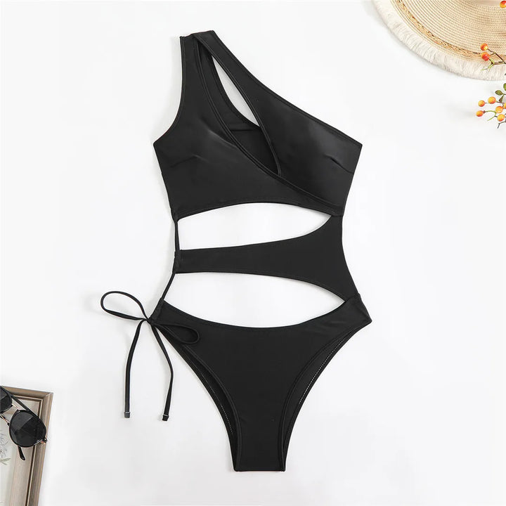 Cut Out Asymmetric Swimsuit black