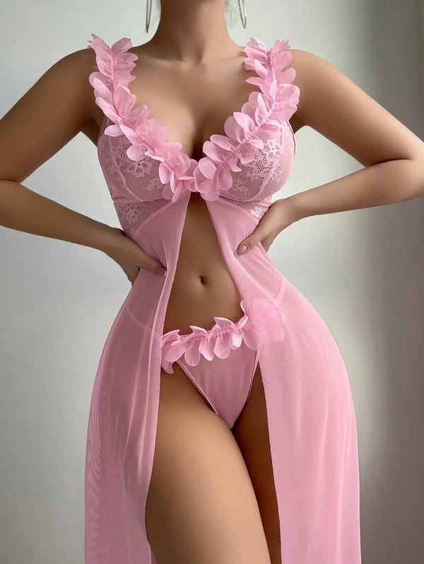 Deep-V Floral Night Dress Lingerie