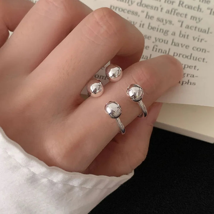 Double-Layer Ball Ring Silver resizable