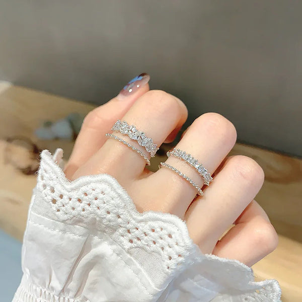 Double Layer Crystal Zircon Ring