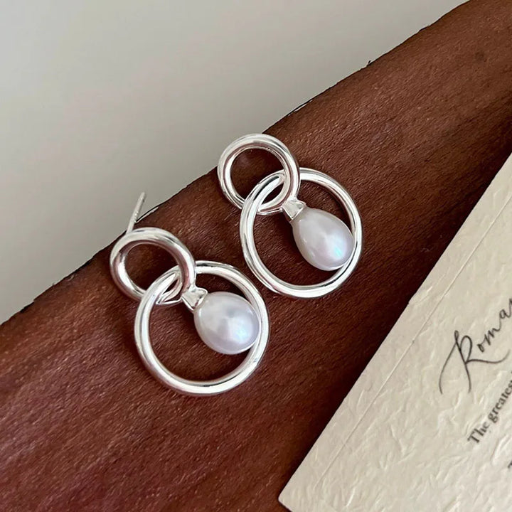 Dual Circle Pearl Earrings Earrings