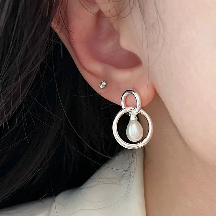 Dual Circle Pearl Earrings