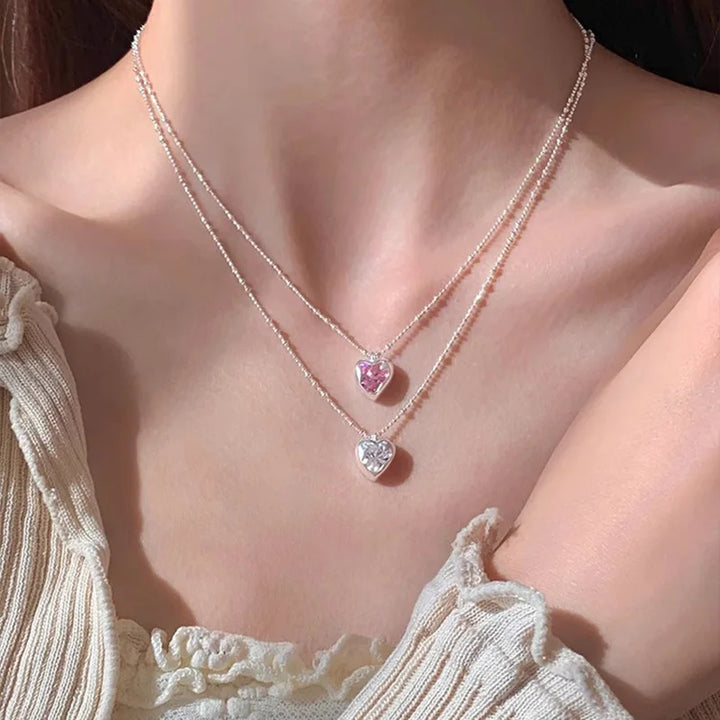 Elegant Heart Zircon Chain Necklace