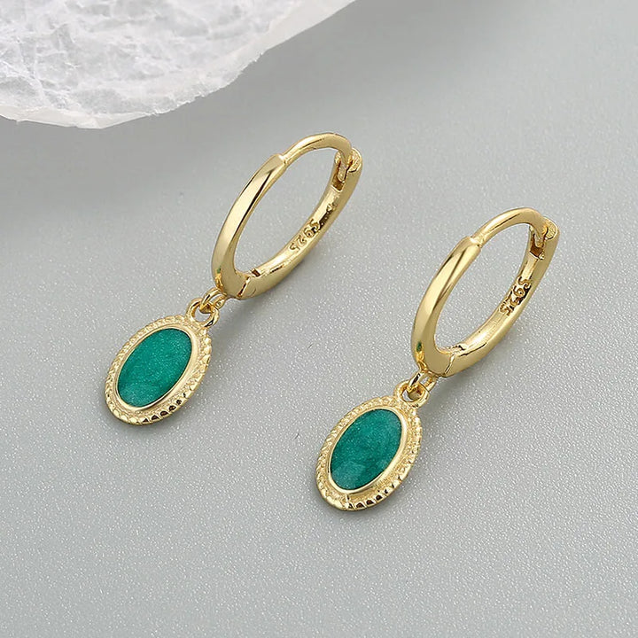 Ellipse Enamel Drop Earrings Gold Color