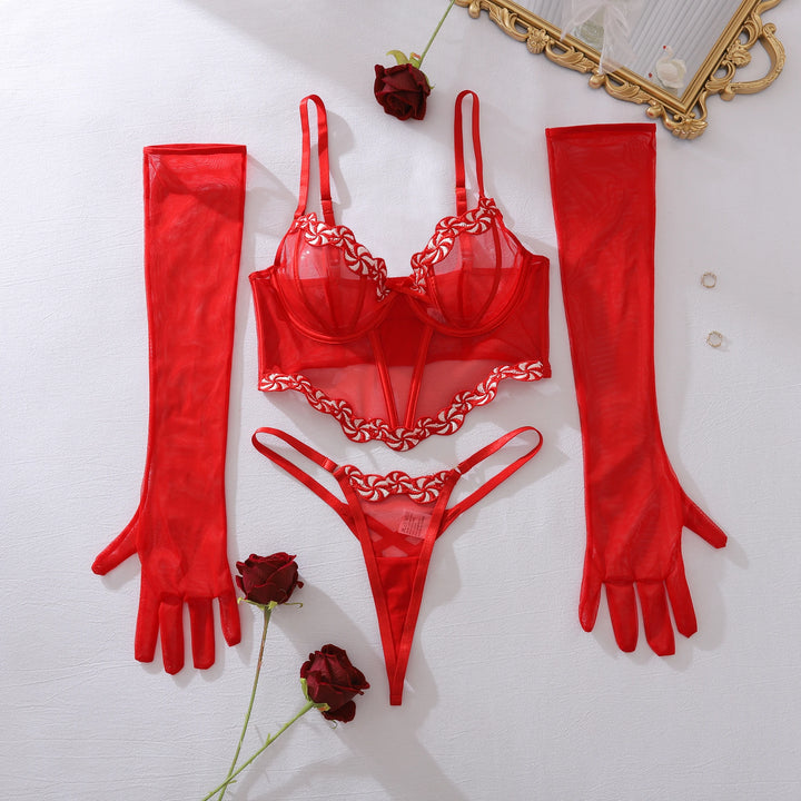 Embroidery Disk Patchwork Lingerie Red
