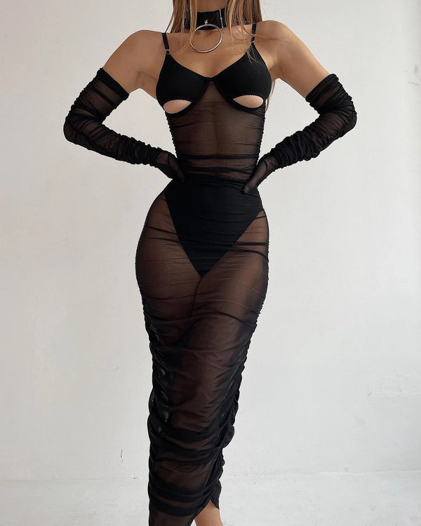 Erotic Ruffled Mesh Lingerie Dress