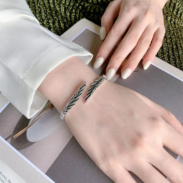 Feather Geometric Cuff Bracelet
