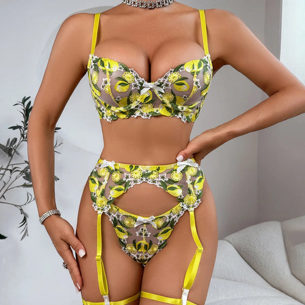 Floral Lemon Embroidery Lingerie
