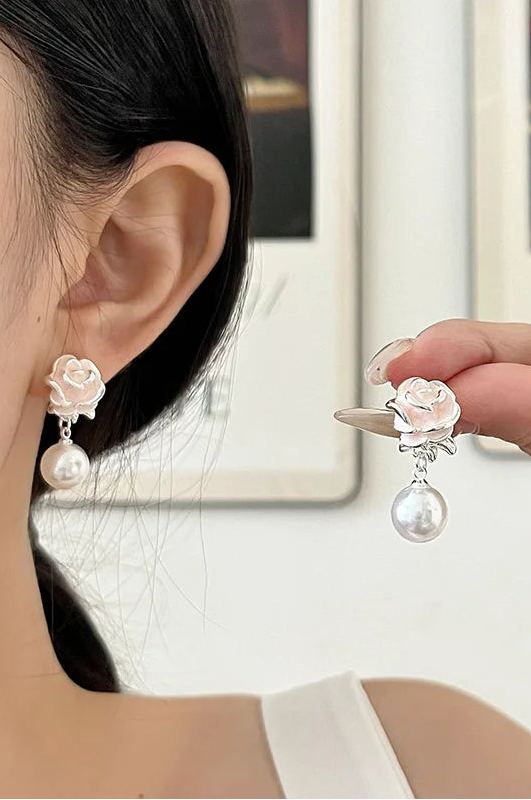 Glaze Rose Pearl Drop Earrings