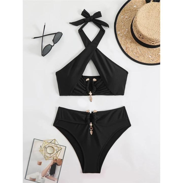 Halter Cut Out Scrunch Bikini