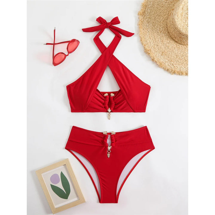 Halter Cut Out Scrunch Bikini
