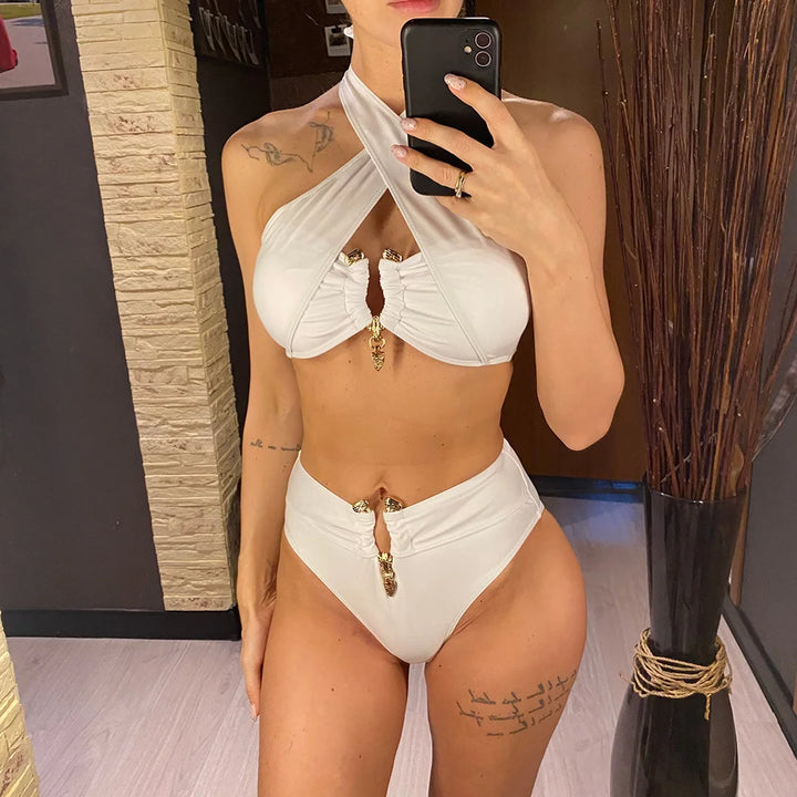 Halter Cut Out Scrunch Bikini