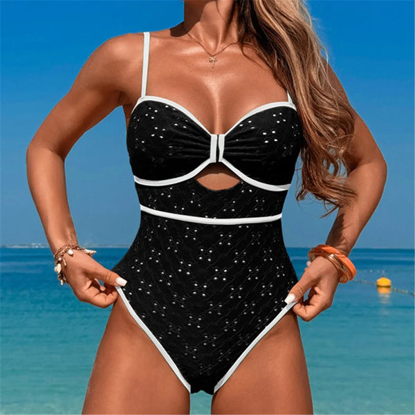 Hollow Out Contrast Swimsuit