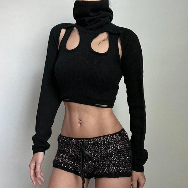 Hollow Out Turtleneck Top