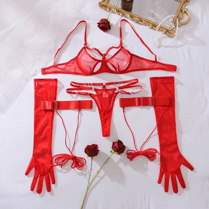 Hollow Strappy Premium Lingerie Red