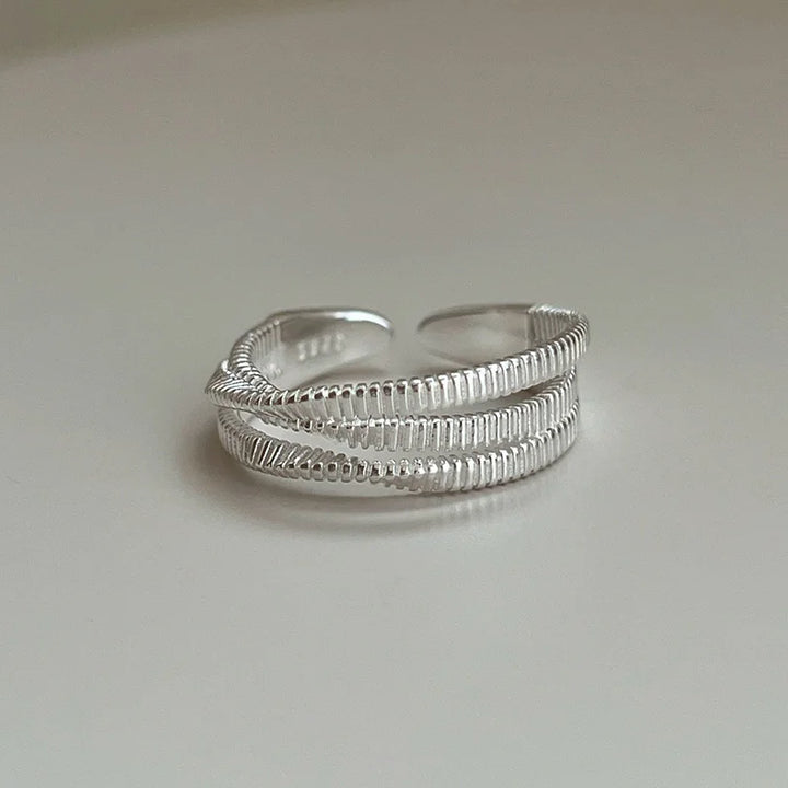 Irregular Multilayer Line Ring Silver resizable