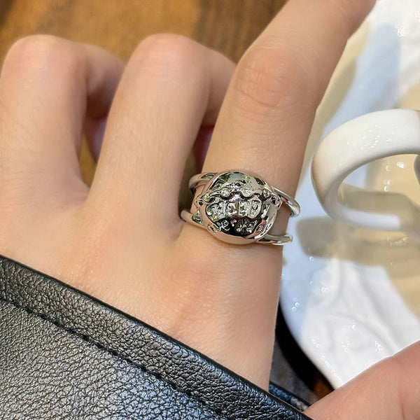 Irregular Pleated Retro Ring Silver resizable