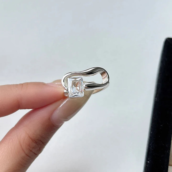 Irregular Zircon Ring Silver resizable