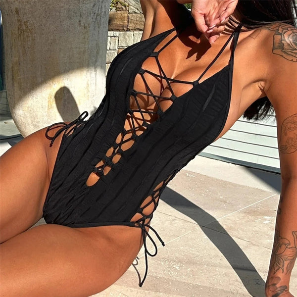 Lace Up Strappy Hater Swim Suit