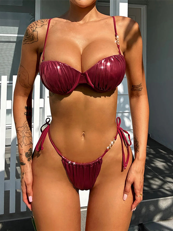 Leather Part Chain Bikini