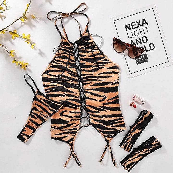 Leopard Zip Up Lingerie-Cargo Chic