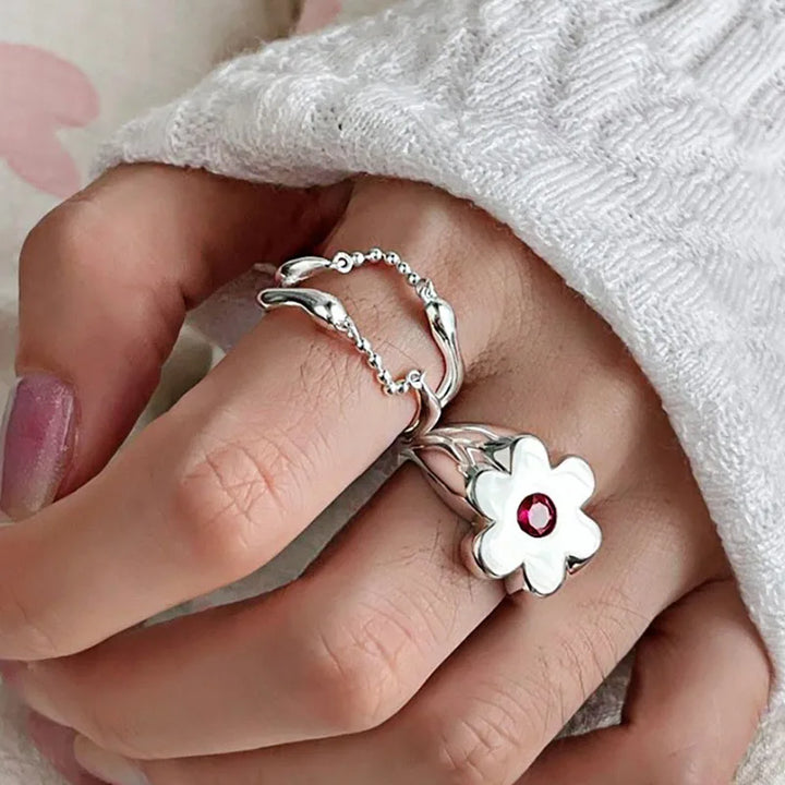 Minimalist Flower Chain Rings Ring Set 17mm