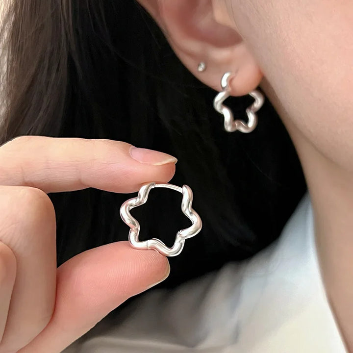 Minimalist Flower Hoop Earrings