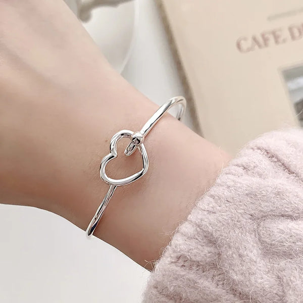 Minimalist Heart Bangle Bracelet